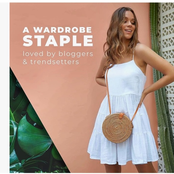 Round Rattan Bag Crossbody - Handmade Ata Wicker Woven Purse - Circle - Picture 8 of 9